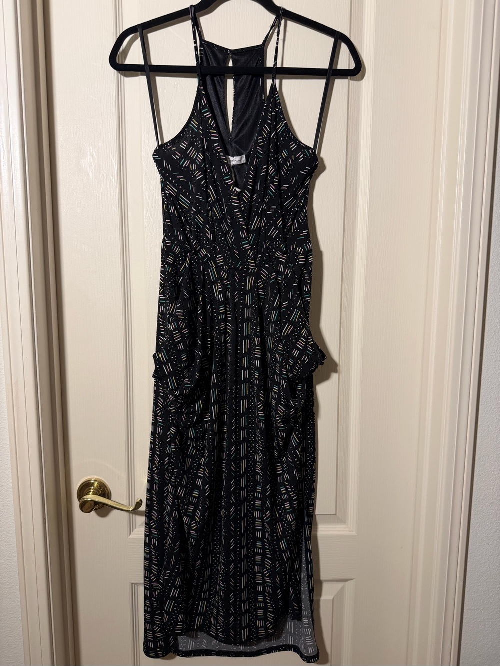 BCBG Women's Black Patterned Maxi Dress with V-Neck